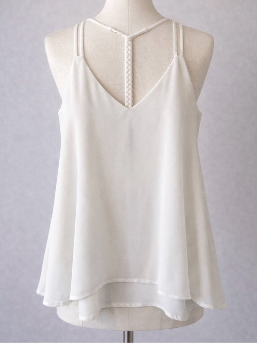 Naked Zebra White V-Neck Braided-Back Layered Cami